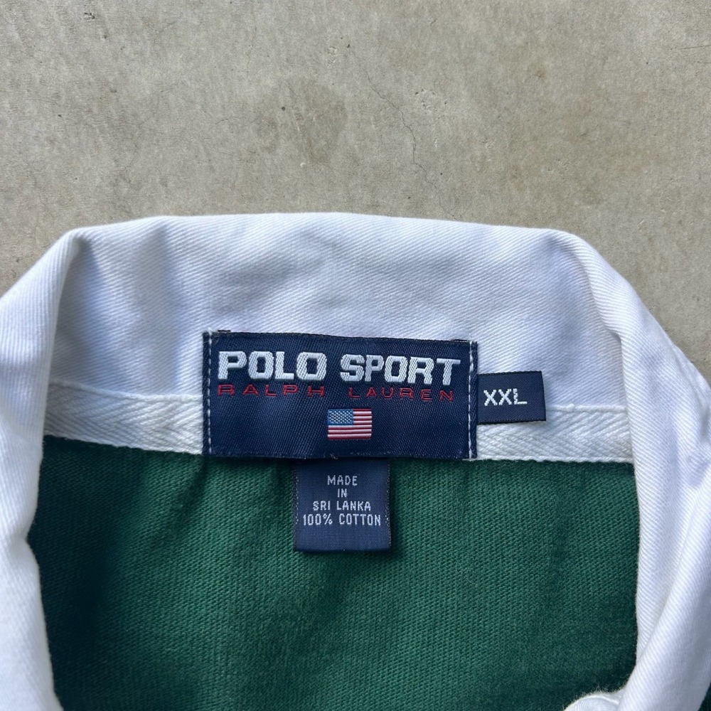 Polo Sport Ralph Lauren Rugby Shirt XXL Green Navy Blue Striped Vintage 90s - Picture 2 of 5